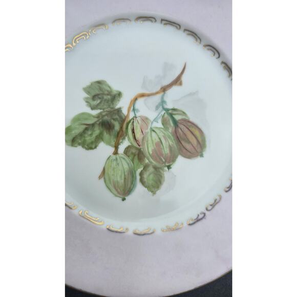 Vintage JHR Bavaria Hand Painted Plate Gooseberries Gold Trim Germany 7.5" Deco - Picture 2 of 5